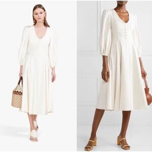 STAUD Birdie Linen-blend Jersey Midi Dress In White